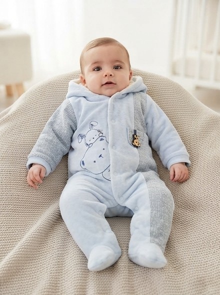 Nonobaby Ayıcık Nakışlı Mavi Tulum Erkek