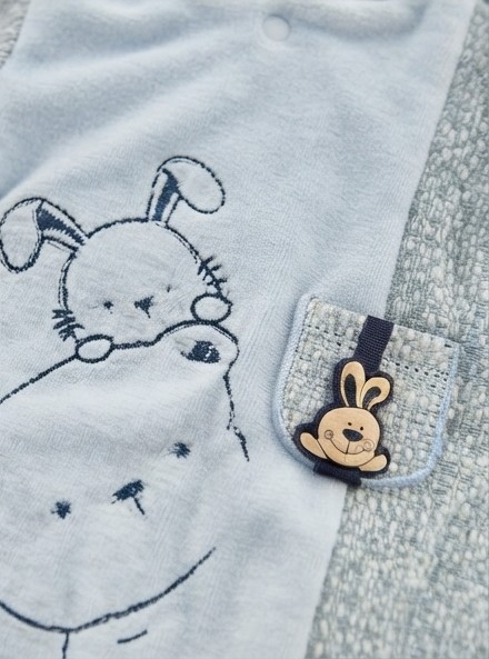 Nonobaby Ayıcık Nakışlı Mavi Tulum Erkek