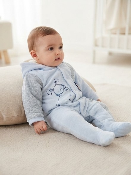 Nonobaby Ayıcık Nakışlı Mavi Tulum Erkek