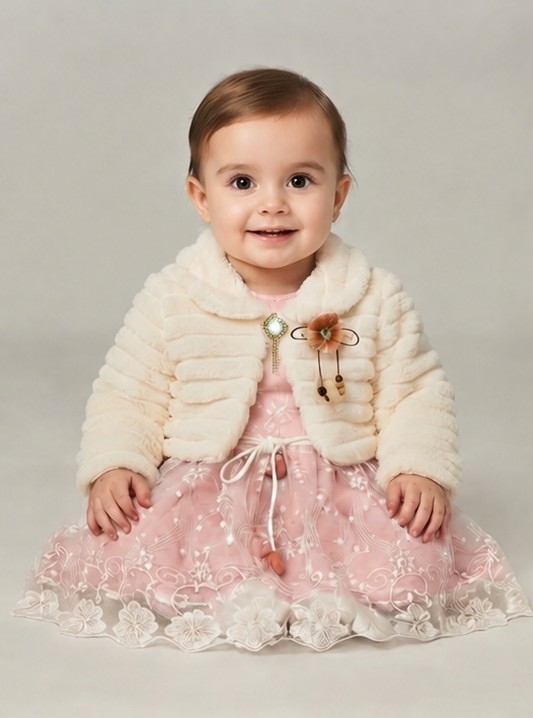 Lumiababy Peluş Bolerolu Pembe Elbise Kız
